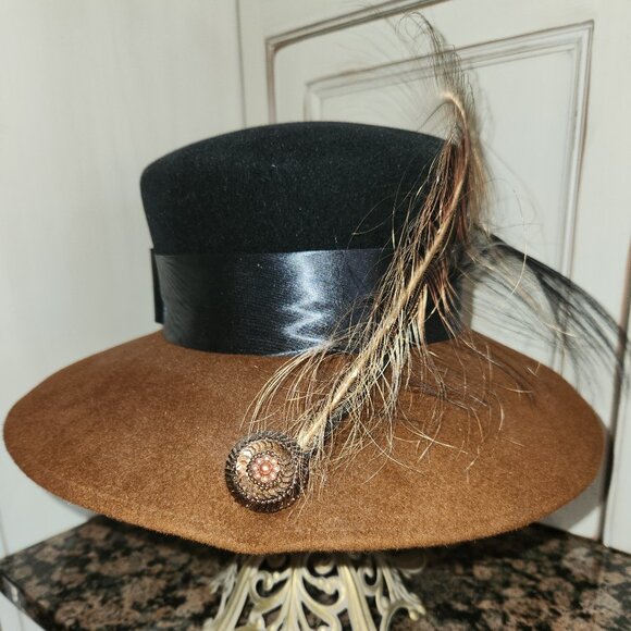 Women’s Black and Brown CHAPEAU CREATIONS Hat Designed by “Ruth Kropverd” - Picture 1 of 11